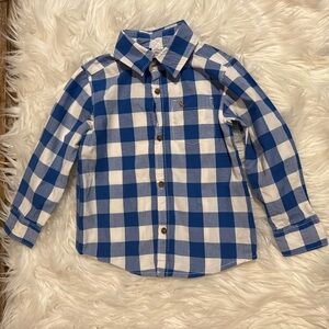Carter’s Boys 4T Blue White Plaid Button Up Shirt Long Sleeve Cotton EUC